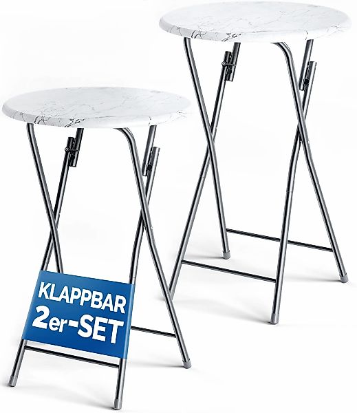 Stehtisch 2er-Set Weiß Marmoroptik Ø60cm klappbar günstig online kaufen