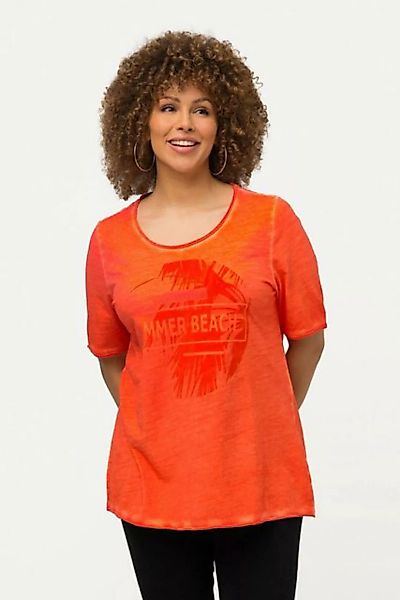 Ulla Popken Rundhalsshirt T-Shirt Palmen-Flockdruck Rundhals Halbarm günstig online kaufen