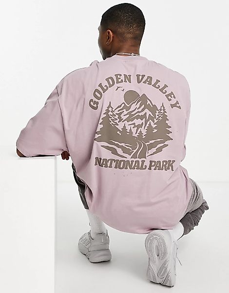 ASOS DESIGN – Oversize-T-Shirt aus lila Bio-Baumwolle mit Berg-Print auf de günstig online kaufen