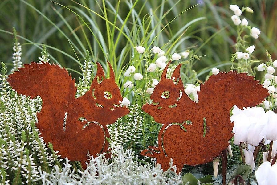 LB H&F Lilienburg Teichfigur 2er SET Eichhörnchen Rost Stecker Garten Deko günstig online kaufen