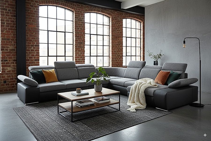 Goldstoff Ecksofa mit Schlaffunktion, Bettkasten & Kopfstützen - Modernes S günstig online kaufen