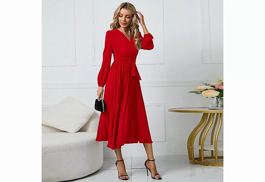 FIDDY A-Linien-Kleid Langarmkleid, Kleid mit V-Ausschnitt, Rock in A-Linie günstig online kaufen