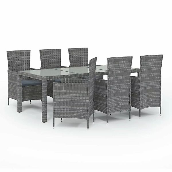 vidaXL 7-tlg Garten-Essgruppe mit Kissen Poly Rattan Grau Modell 11 günstig online kaufen