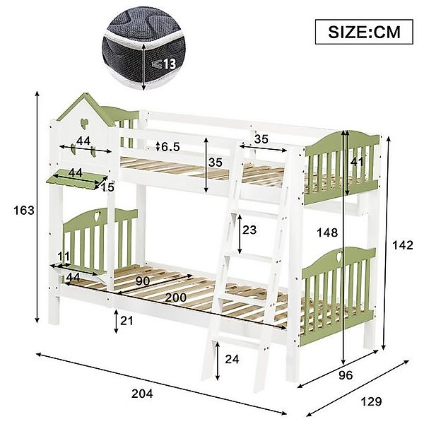 HAUSS SPOLE Etagenbett 90x200cm mit Fallschutz und Gitter, Offenes Regal, L günstig online kaufen