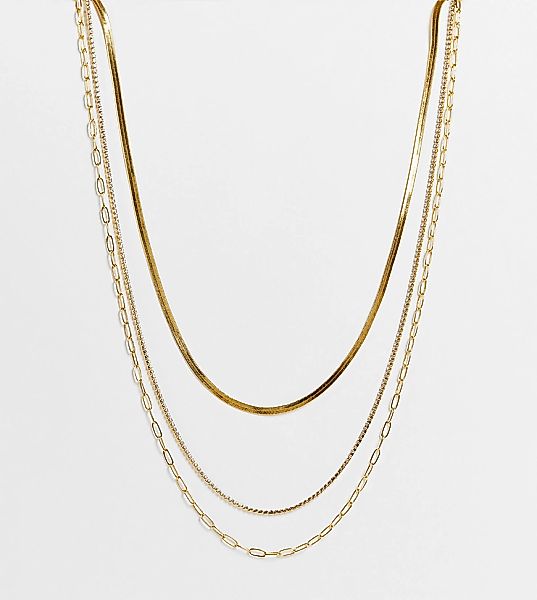 ASOS DESIGN – Mehrreihige Halskette mit 14-Karat-Vergoldung und zarten Kris günstig online kaufen