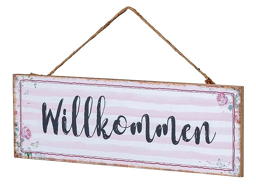 Levandeo® Wandbild, Willkommen Türschild 30x10cm Rosa Weiß Wandschild MDF H günstig online kaufen