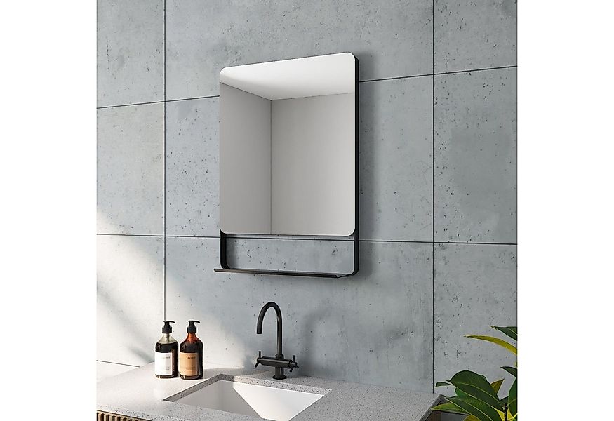AQUALAVOS Wandspiegel Badspiegel Schwarz matt Rahmen Wandspiegel mit Ablage günstig online kaufen