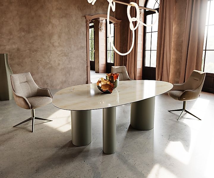 Esstisch Edge Oval 220x120 Keramik Iris FMG Onice Oro Troa Metall Effektfin günstig online kaufen