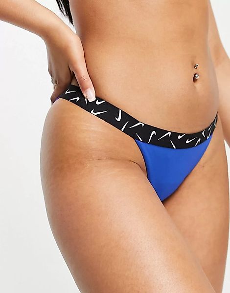 Nike Swimming – Bikinihose in Blau mit Swoosh-Logo und Logobund günstig online kaufen