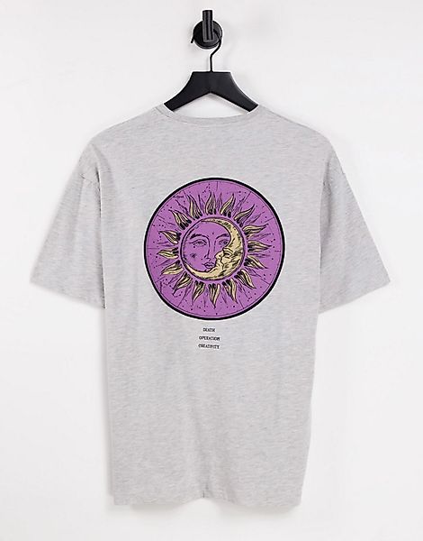 Selected Homme – Oversize-T-Shirt aus Bio-Baumwollmix in Grau mit Mond-Prin günstig online kaufen