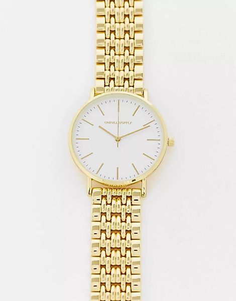 ASOS DESIGN – Armbanduhr in Goldton mit Zifferblatt in Gold-Goldfarben günstig online kaufen