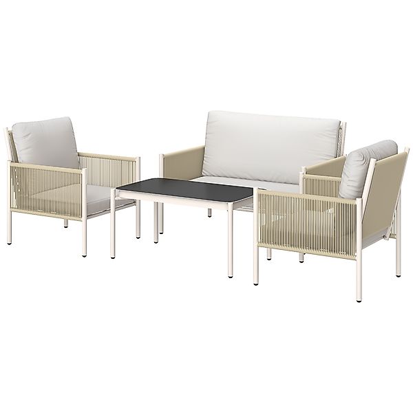 Outsunny Gartenmöbel Set aus Polyrattan Lounge-Set mit 2er Sofa Sessel Glas günstig online kaufen