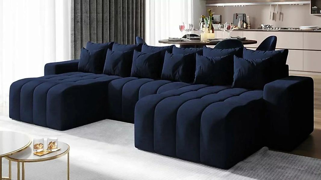 DB-Möbel Ecksofa "Orinoko" Blau mit Schlaffunktion, Bettkasten, in U-Form günstig online kaufen