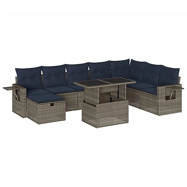 vidaXL 9-Tlg Gartensofa-Set mit Kissen Grau Polyrattan 3275031 günstig online kaufen