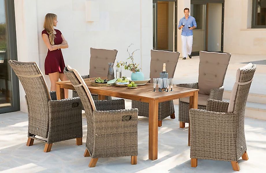 MERXX Garten-Essgruppe »Toskana Deluxe« 6 Hochlehner Sessel, 1 Tisch 185x90 günstig online kaufen