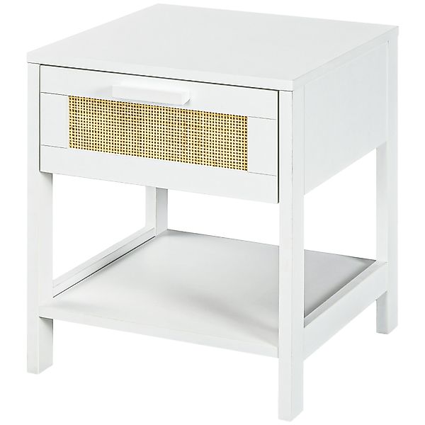 HOMCOM Nachttisch Beistelltisch mit Schublade und Regal, Rattan-Front, weiß günstig online kaufen