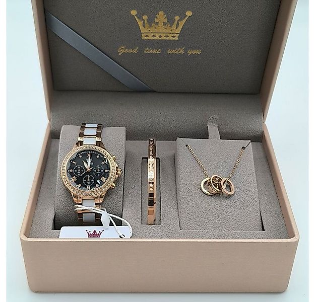 Tidy Quarzuhr Geschenkset Damenuhr Keramik Roségold Schwarz Luxus Chronogra günstig online kaufen