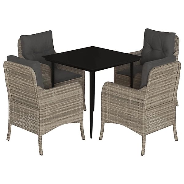 vidaXL 5-Tlg Garten-Essgruppe mit Kissen Hellgrau Poly Rattan 3211991 günstig online kaufen