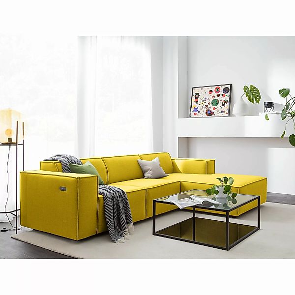 home24 Ecksofa Kinx I 2-Sitzer Gelb Webstoff 260x70x177 cm (BxHxT) Modern günstig online kaufen