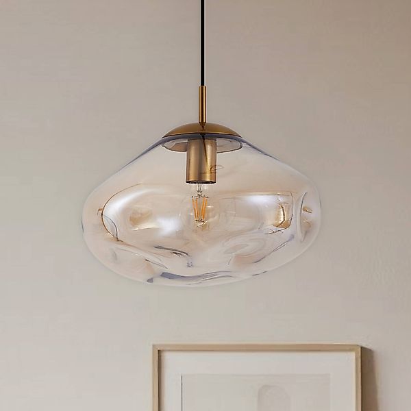 Lindby Hängeleuchte Lelia, amber, Glas, Ø 35 cm günstig online kaufen