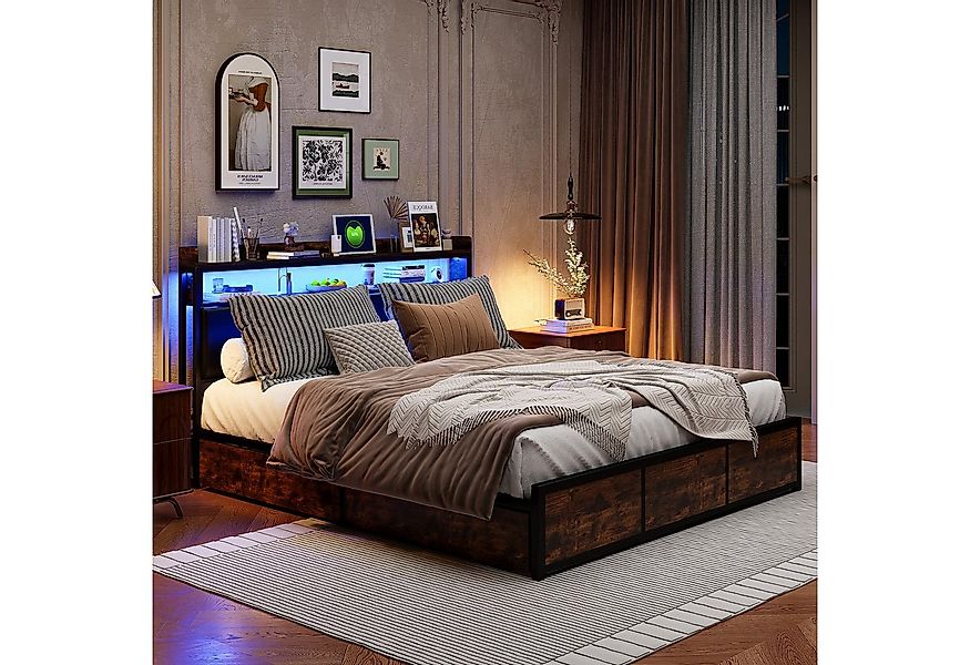 Gdood Polsterbett Stauraumbett LED Doppelbett (Vier extra große Schubladen günstig online kaufen