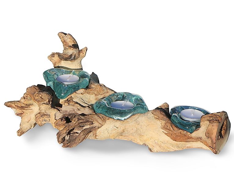 Wogeka Teelichthalter Glas Teelichthalter auf Wurzel-Holz günstig online kaufen