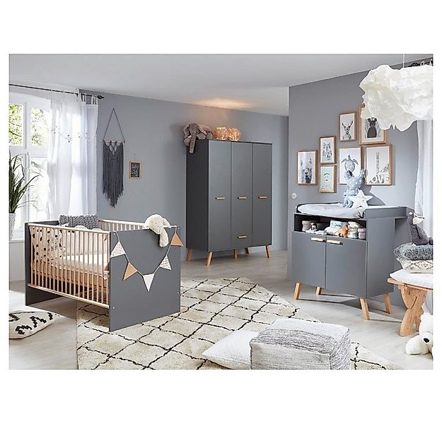 Lomadox Babyzimmer-Komplettset MANISA-19, (3-tlg), Grau mit Absetzungen in günstig online kaufen