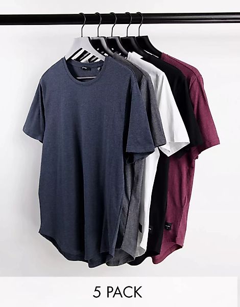 Only & Sons – Longline-T-Shirts mit abgerundetem Saum im 5er-Pack-Mehrfarbi günstig online kaufen