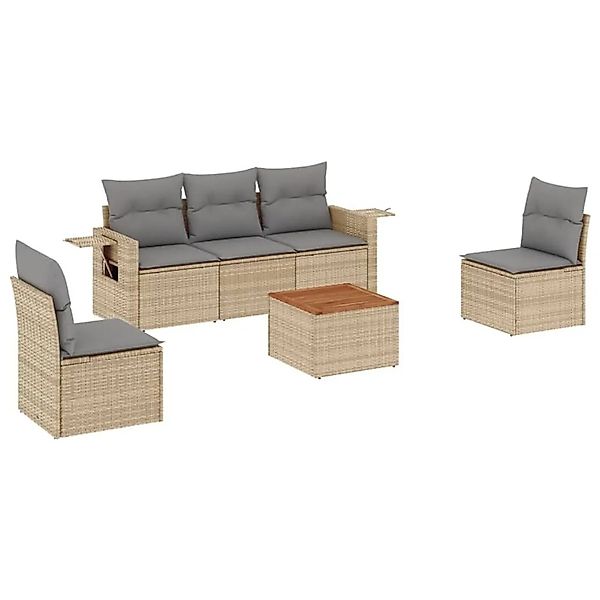 vidaXL 6-Tlg Garten-Sofagarnitur mit Kissen Beige Poly Rattan 3224505 günstig online kaufen