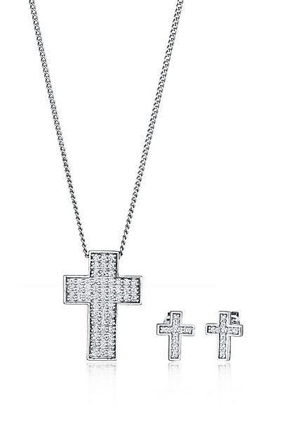Elli Schmuckset Kette Ohrstecker Kreuz Zirkonia Weiß 925 Sterling Silber günstig online kaufen