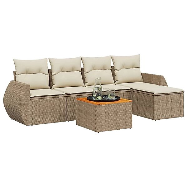 vidaXL 6-Tlg Garten-Sofagarnitur mit Kissen Beige Poly Rattan 3224980 günstig online kaufen