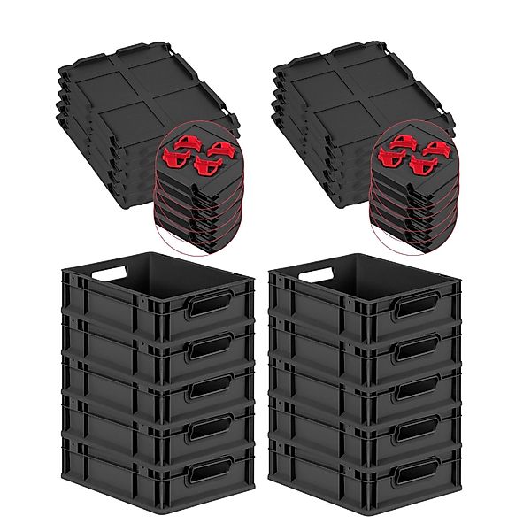 PROREGAL SparSet 10x Eurobox Nextgen Grip Mit Auflagedeckel Und Roten Versc günstig online kaufen