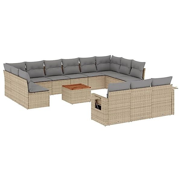 vidaXL 14-Tlg Garten-Sofagarnitur mit Kissen Beige Poly Rattan 3224806 günstig online kaufen