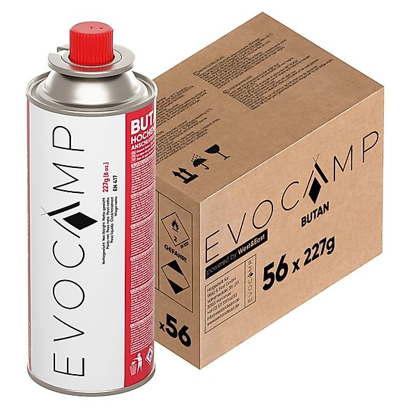 Evocamp Butan 56 Stück Gaskartusche 227g für Campingkocher Gasheizung und U günstig online kaufen