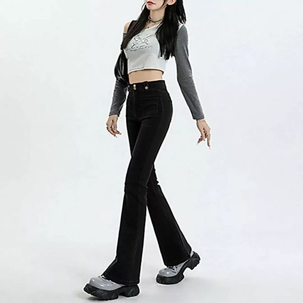 ZWY Gerade Jeans Schlagjeans Damen Jeans Straight-Jeans Jeanshose Skinny-fi günstig online kaufen