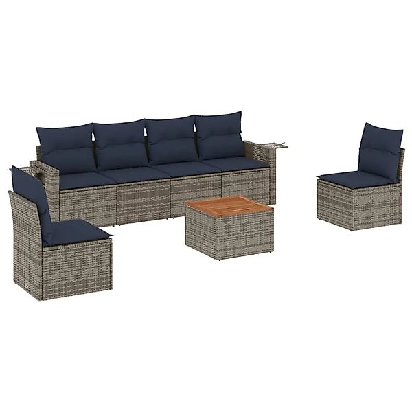 vidaXL 7-Tlg Gartensofa-Set mit Kissen Grau Polyrattan 3224514 günstig online kaufen