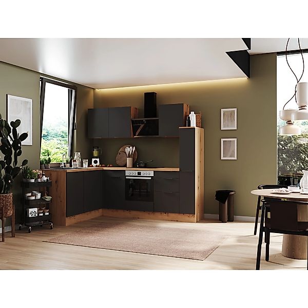 Respekta Selection Winkelküche Elisabeth RSL250AGH 250 cm Grau-Artisan Eich günstig online kaufen