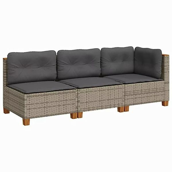 vidaXL Loungesofa Gartensofa mit Kissen 3-Sitzer Grau Poly Rattan, 3 Teile günstig online kaufen