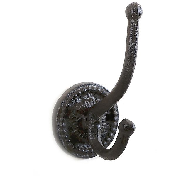 Wandhaken mit 2 Haken aus Gusseisen rundes Design in Schwarz günstig online kaufen