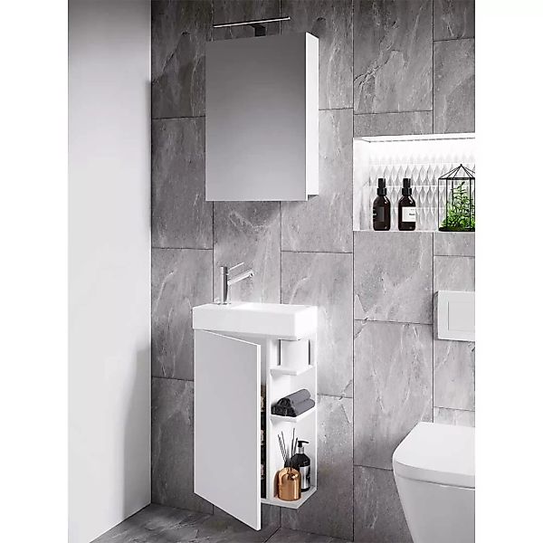 Waschplatz Gäste Toilette in Weiß inklusive Spiegelschrank (zweiteilig) günstig online kaufen