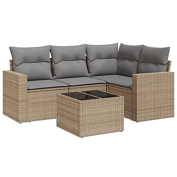 vidaXL 5-Tlg Garten-Sofagarnitur mit Kissen Beige Poly Rattan 3251256 günstig online kaufen