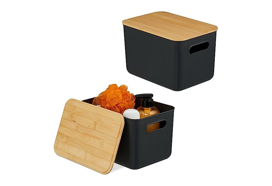 relaxdays Aufbewahrungsbox mit Deckel 2er Set (2er Set), schwarz günstig online kaufen