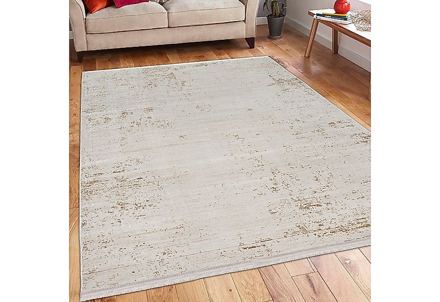 TeppichHome24 Teppich Glänzender Wohnzimmer Teppich in gold-weiß, rechtecki günstig online kaufen