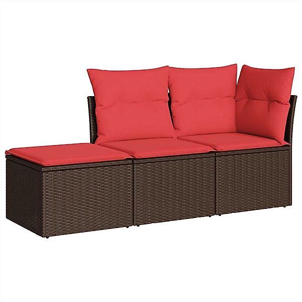 vidaXL 3-Tlg Garten-Sofagarnitur mit Kissen Braun Poly Rattan 3217474 günstig online kaufen