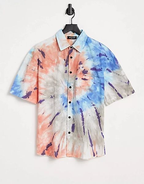 ASOS DESIGN – Oversized Hemd im Stil der 90er mit Batikmuster in Blau und R günstig online kaufen