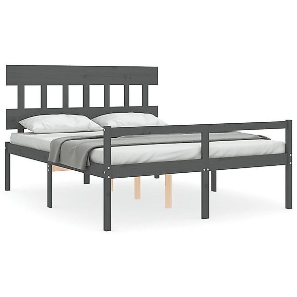 vidaXL Bettgestell, Seniorenbett mit Kopfteil Grau Kingsize Massivholz günstig online kaufen