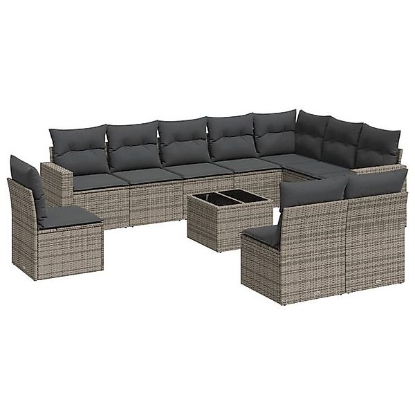 vidaXL Sofaelement 11-tlg. Garten-Sofagarnitur mit Kissen Grau Poly Rattan günstig online kaufen