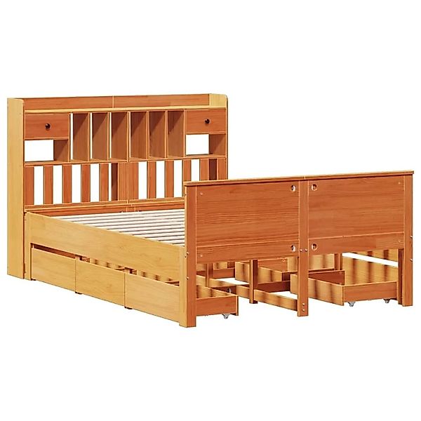 vidaXL Massivholzbett mit Regal ohne Matratze Wachsbraun 150x200 cm 3308920 günstig online kaufen