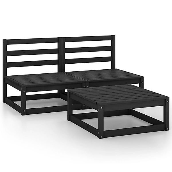 vidaXL Gartenlounge-Set 3-tlg. Garten-Lounge-Set Schwarz Massivholz günstig online kaufen