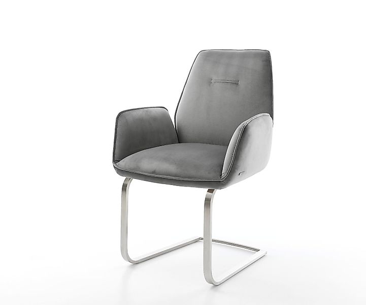 Freischwinger Zoa-Flex Samt Grau Freischwinger flach Edelstahl Taschenfeder günstig online kaufen